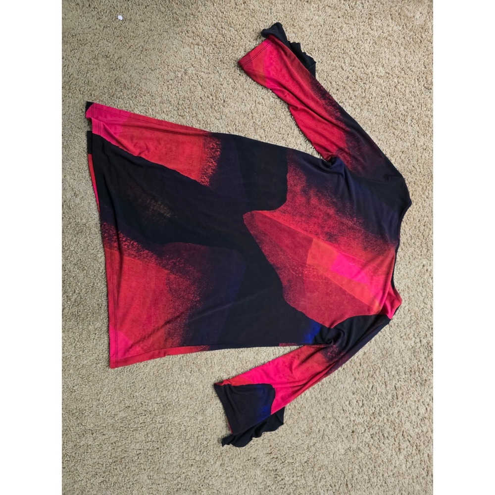 Clara Sunwoo Abstract Print V-Neck Tunic Top Red Pink Black Women Size M USA - Picture 6 of 10